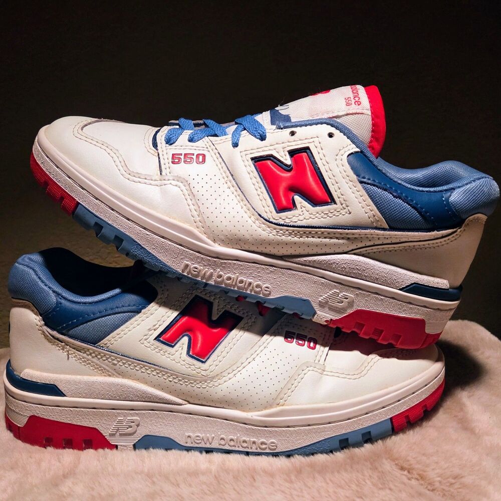 New Balance 550 Red Atlantic Blue Retro Low Top Sneakers Mens 7 Womens 8.5 - Picture 7 of 9